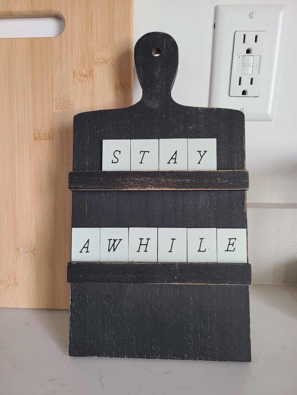 Black Rustic 'Stay Awhile' Decor Sign